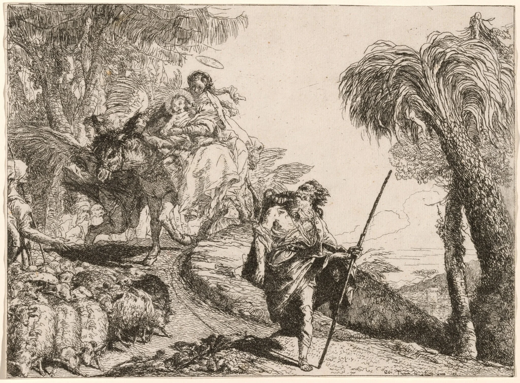 The Holy Family Descending a Path near Shepherds, detail