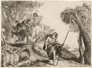 The Holy Family Descending a Path near Shepherds, by Giovanni Domenico Tiepolo, ink, 1752
