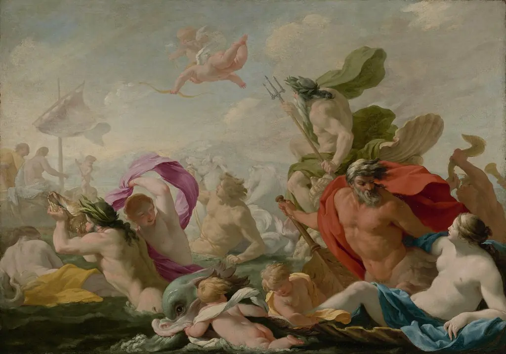 Marine Gods Paying Homage to Love, by Eustache Le Sueur, oil, 1636