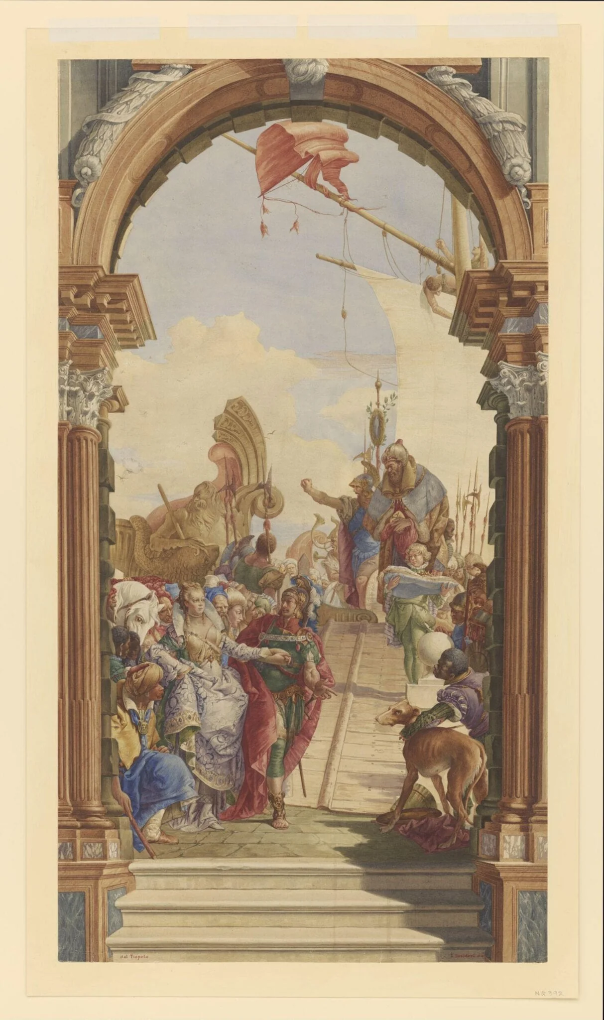 Copy after Giambattista Tiepolo’s fresco of the ‘Meeting of Antony and Cleopatra’ in the Ballroom Palazzo Labia, Venice (1746-1747), 1883., detail