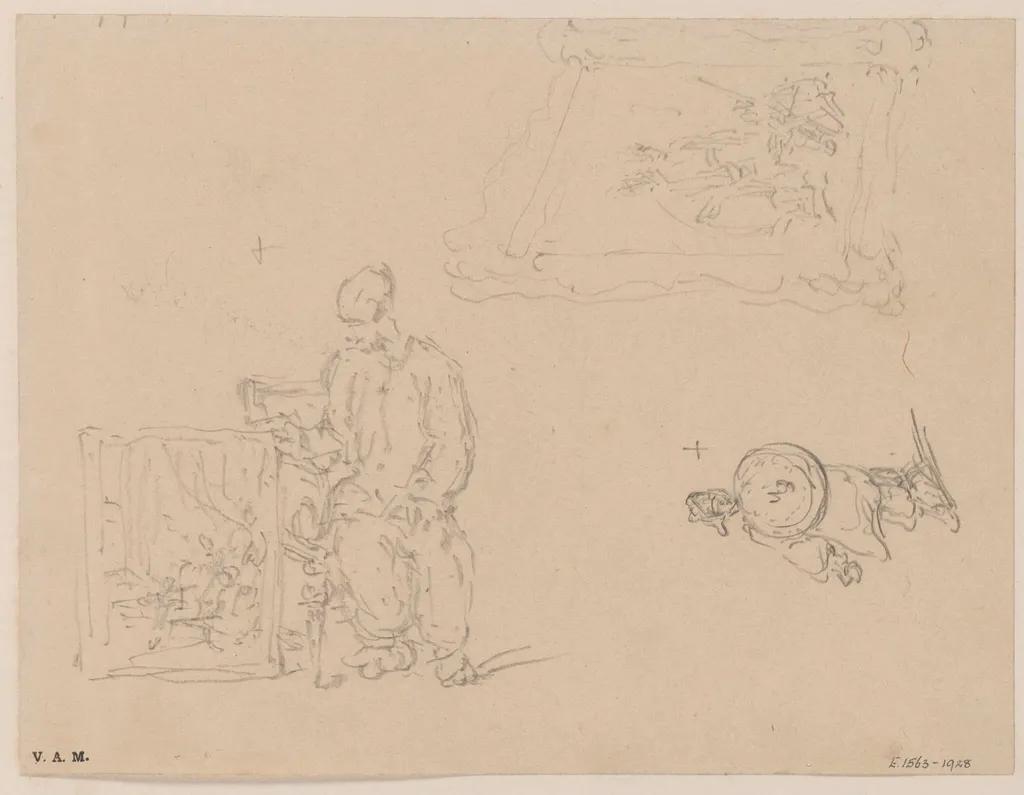 A figure seated beside a portrait, and other sketches, by George Chinnery, 19