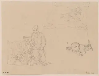A figure seated beside a portrait, and other sketches, by George Chinnery, 19