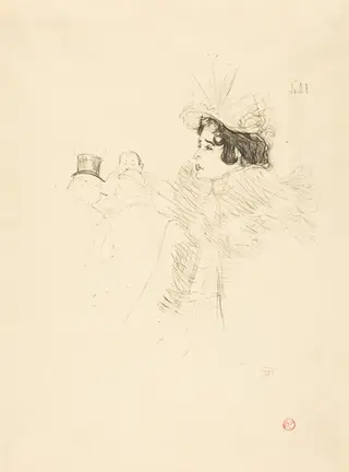Miss May Belfort in the Irish and American Bar, rue Royale (Miss Belfort Belfort au Irish and American Bar, Rue Royale), by Henri de Toulouse-Lautrec, ink, 1895