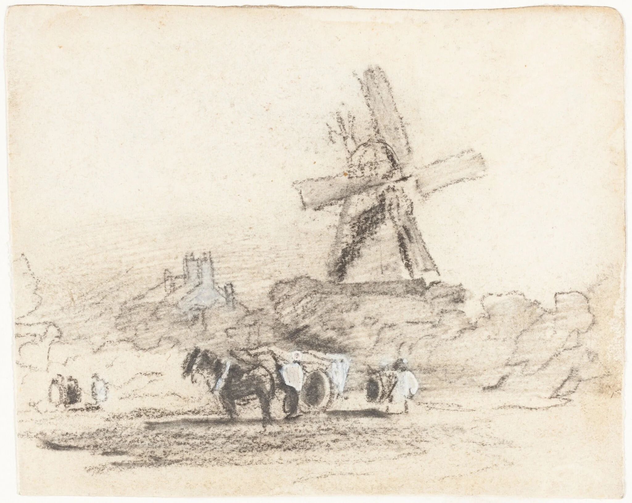 A Cart with Two Horses near a Windmill, detail