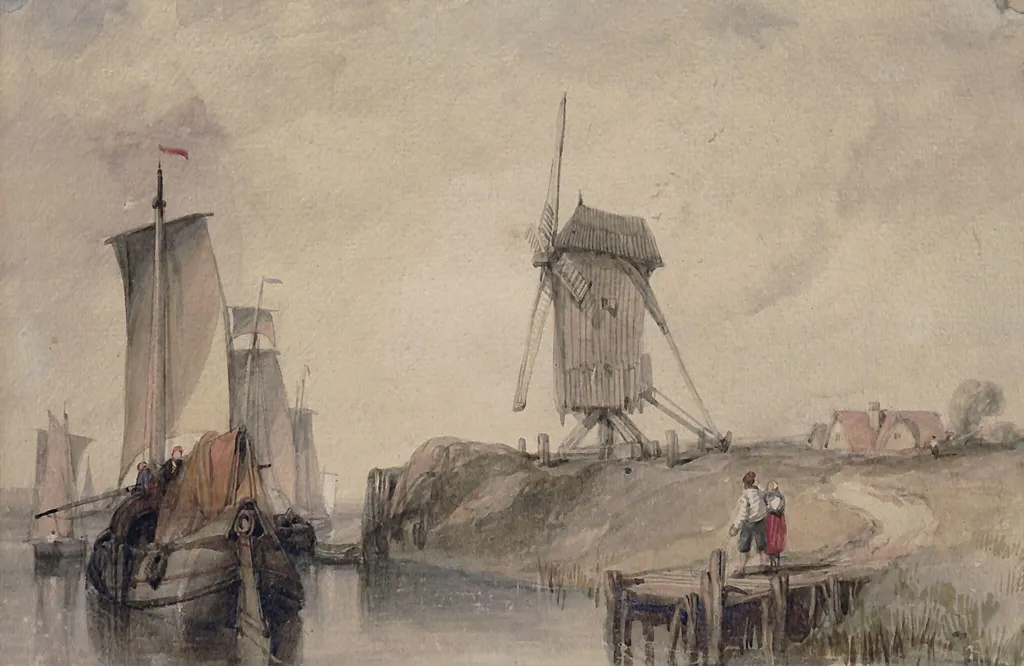A River Scene, by Alfred Gomersal Vickers, watercolor, 1830