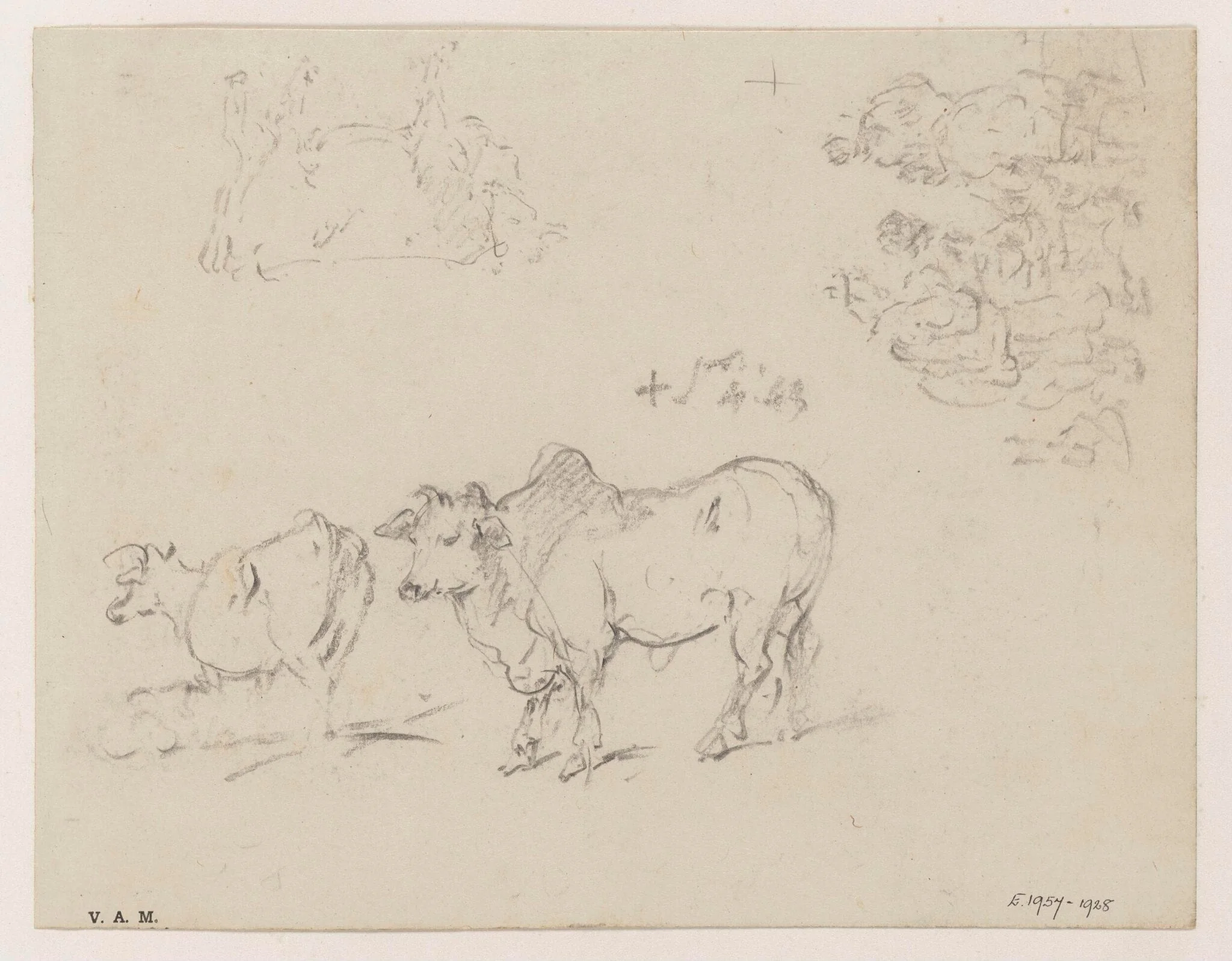 Cattle, and a group of figures, detail