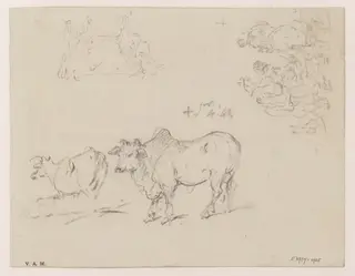 Cattle, and a group of figures, by George Chinnery, 2