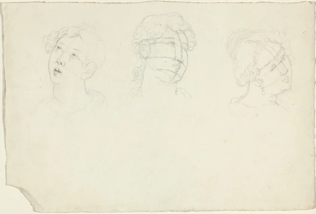 Head of Mary Magdalen and Two Saints (?), by John Flaxman, graphite, 1790