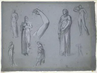 Studies of Seven Figures and a Left Arm, by Frederic, Lord Leighton, 1850