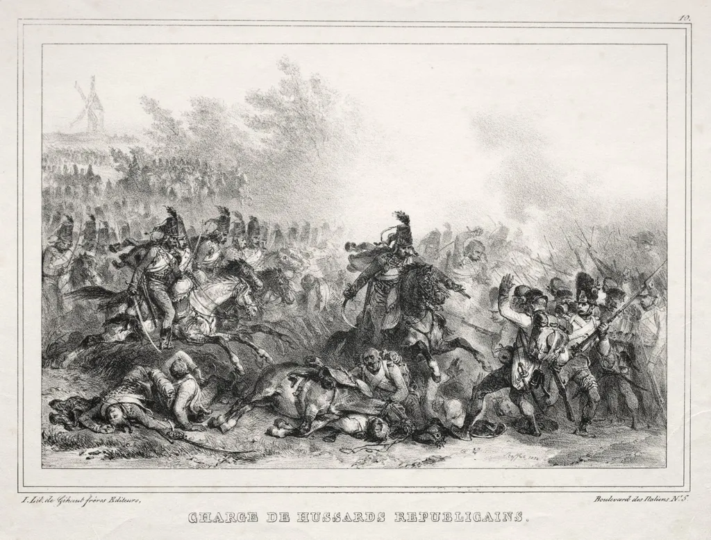 Album pour 1833:  Charge de Hussards Républicains, by Auguste Raffet, 1832