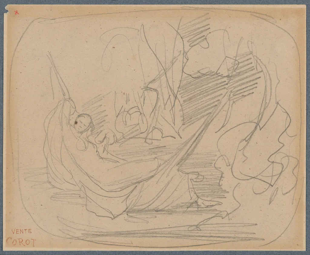 Woman in a Hammock, by Jean Baptiste Camille Corot, graphite, 1836