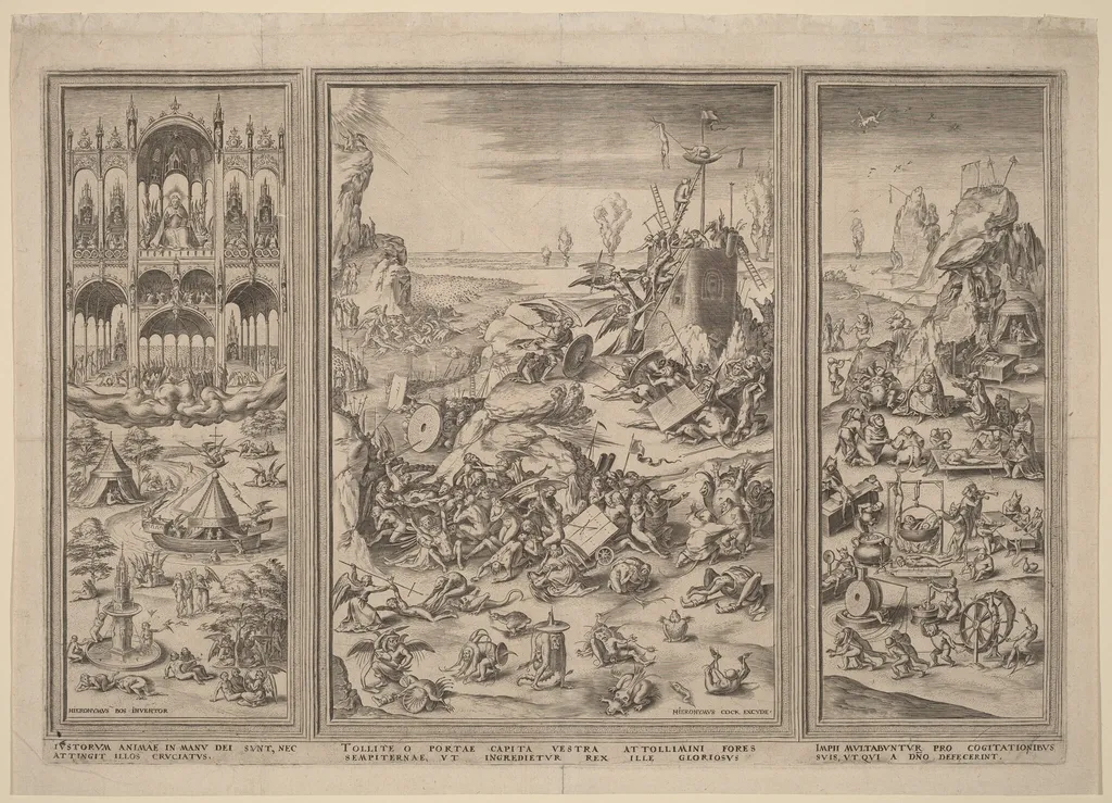 The Last Judgment Triptych, by Cornelis Cort, ink, 1565