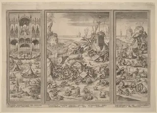 The Last Judgment Triptych, by Cornelis Cort, ink, 1565