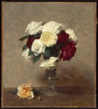 Roses in a Glass Vase, by Henri Fantin-Latour, oil, 1896
