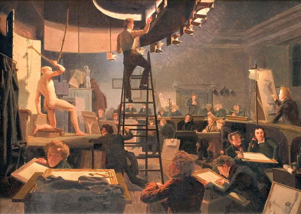 The Life Class at the Royal Academy of Fine Arts, by Wilhelm Bendz, oil, 1826