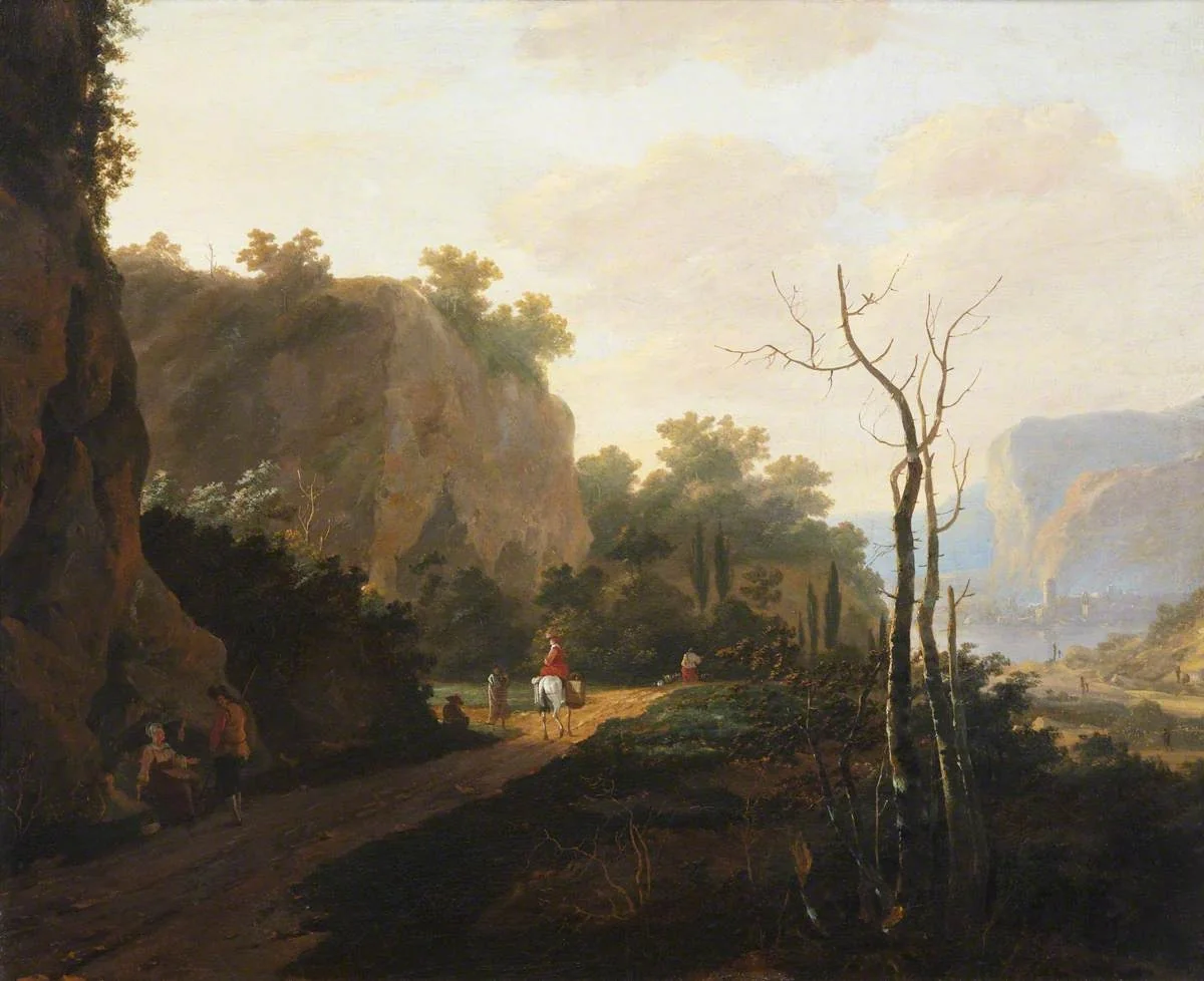 A Rocky Landscape with Figures, Sunset, detail