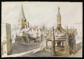 Market Cross, Malmesbury, by Frances Macdonald, watercolor