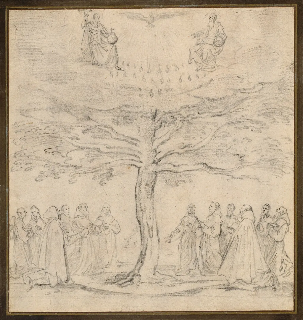 The Holy Trinity in the Tree of Life Adored by Franciscans, by Jacques Callot, chalk, 1625