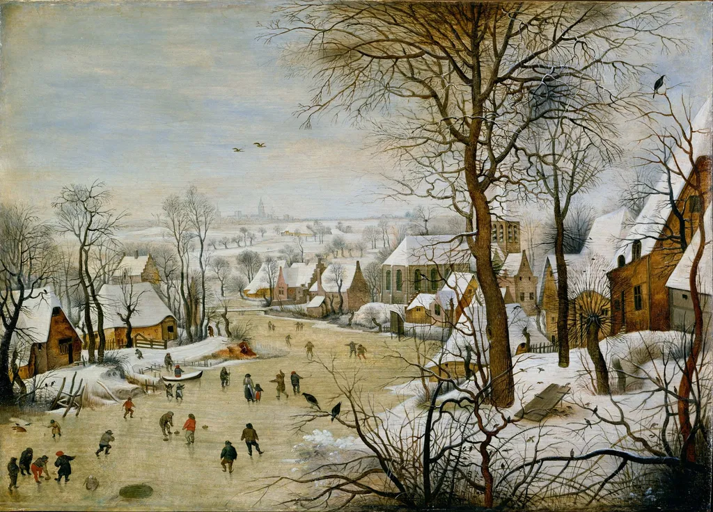 Winter Landscape with Bird Trap, by Pieter Brueghel the Younger, oil, 1610