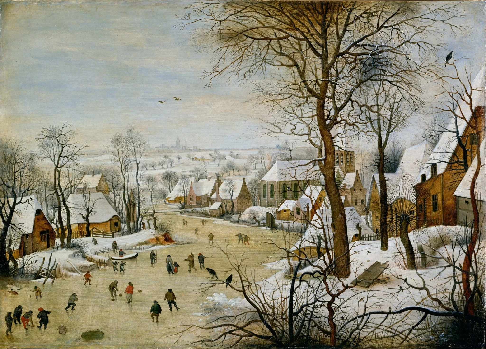 Winter Landscape with Bird Trap, detail