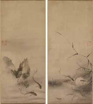 Fish and Rock; Fish and Seaweed, by Rinkyo, unspecified, 1536