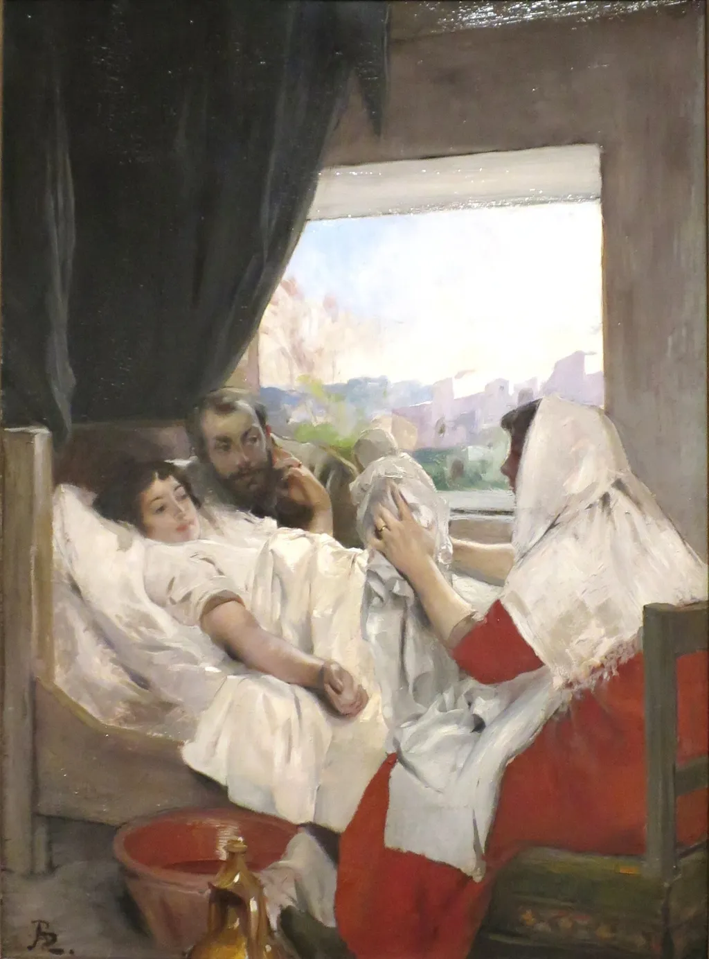 The First Morning (Albert and Charlotte Dubray Besnard and their Son, Robert), by Paul-Albert Besnard, oil, 1891
