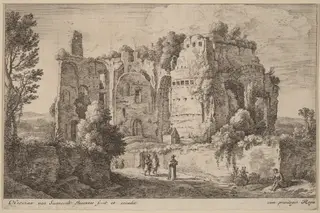 Landscape with the Cardinal, by Herman van Swanevelt, ink, 1628
