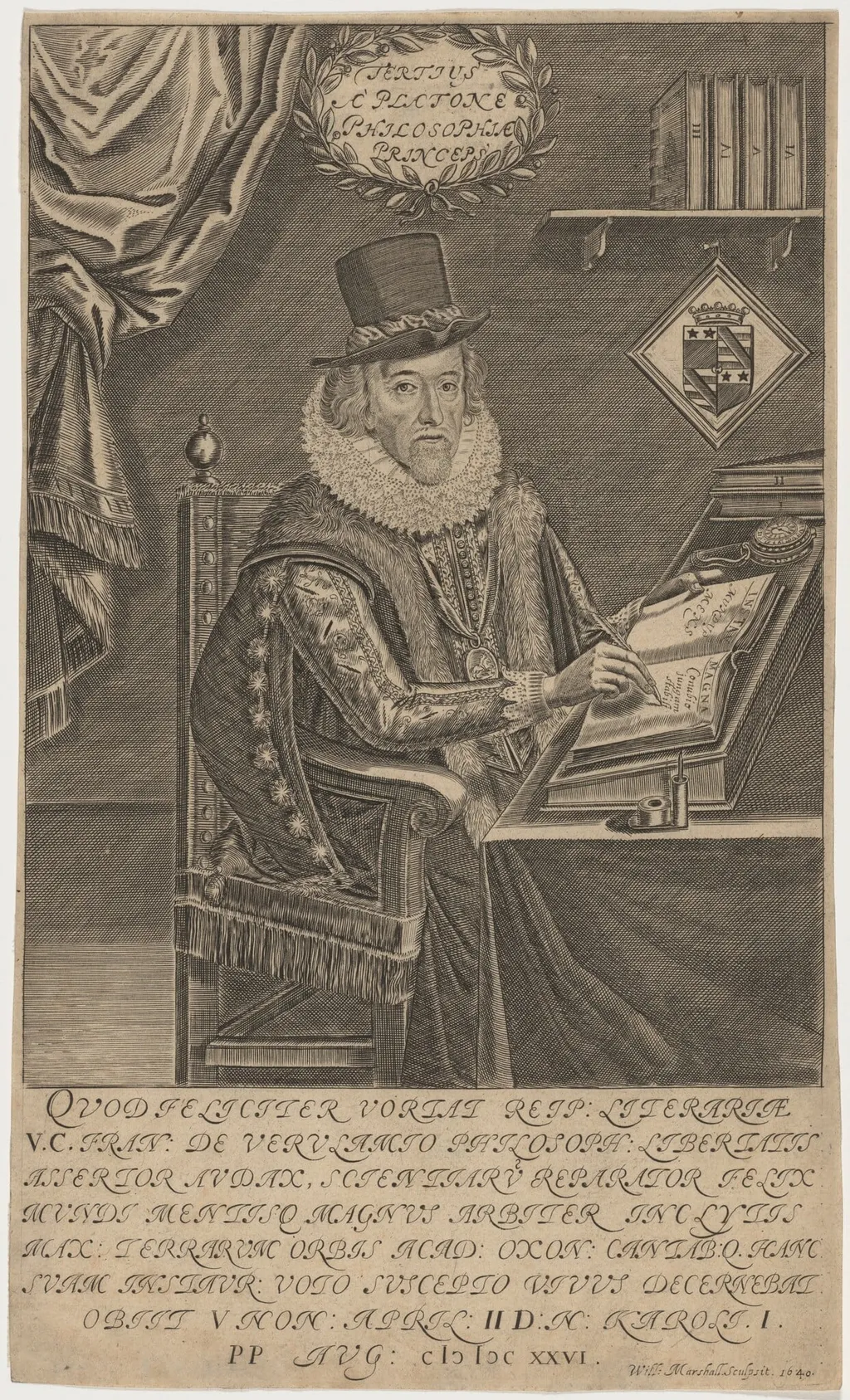 Francis Bacon, by William Marshall, ink, 1640