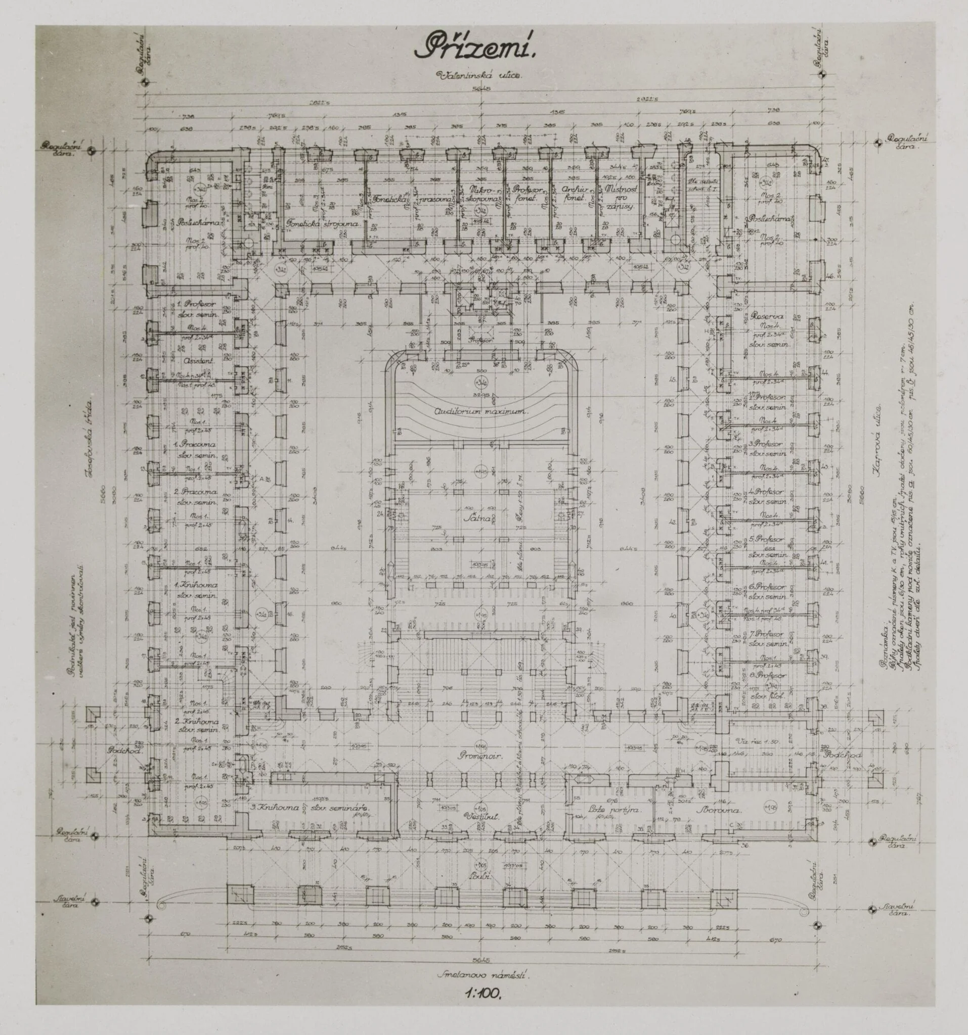 Plan for the New Philosophy Faculty building at Charles University in Prague, detail