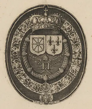 Shields of Henry IV and Maria de Medici [left half], by Simon van de Passe, ink, 1621