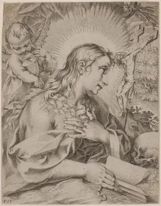 The Penitent Magdalene, by Francesco Villamena, ink, 1601