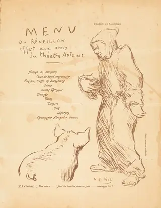 Menu du réveillon offert aux amis du Théâtre Antoine, by Henri-Gabriel Ibels, ink, 1894