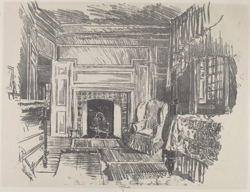 Bed Room, Stenton, by Joseph Pennell, ink, 1912