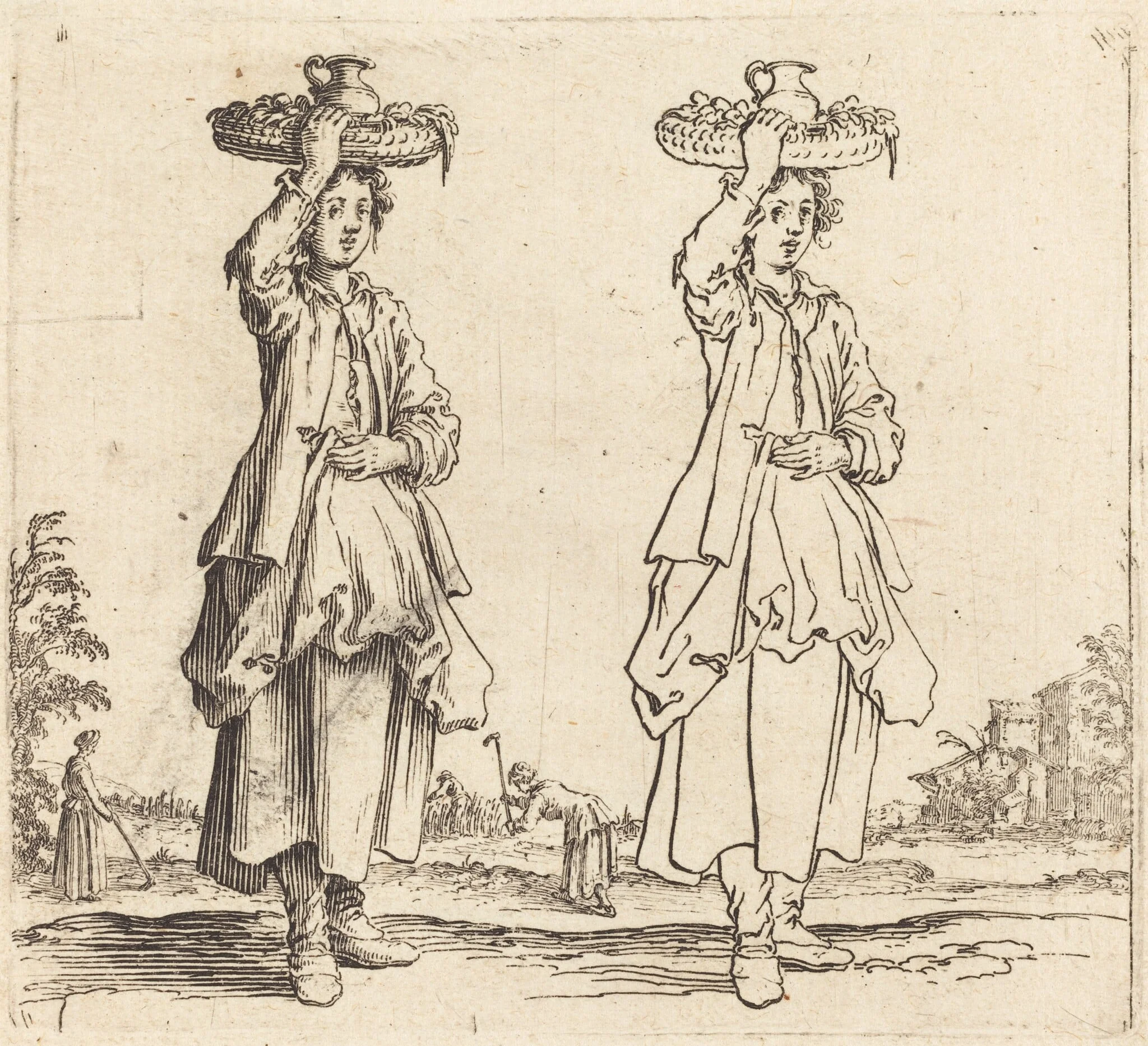 Peasant Woman with Basket on Head, Front View, detail