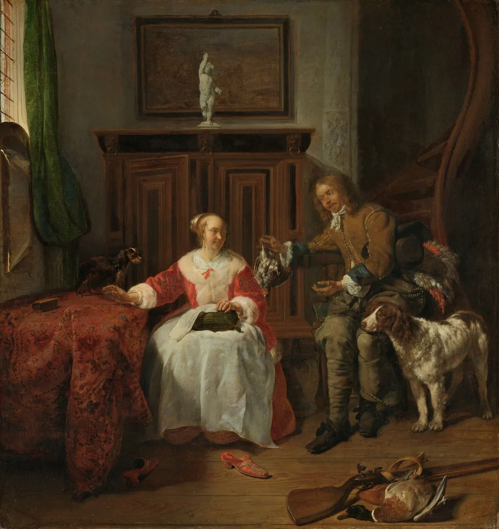 The Hunter’s Present, by Gabriel Metsu, oil, 1655