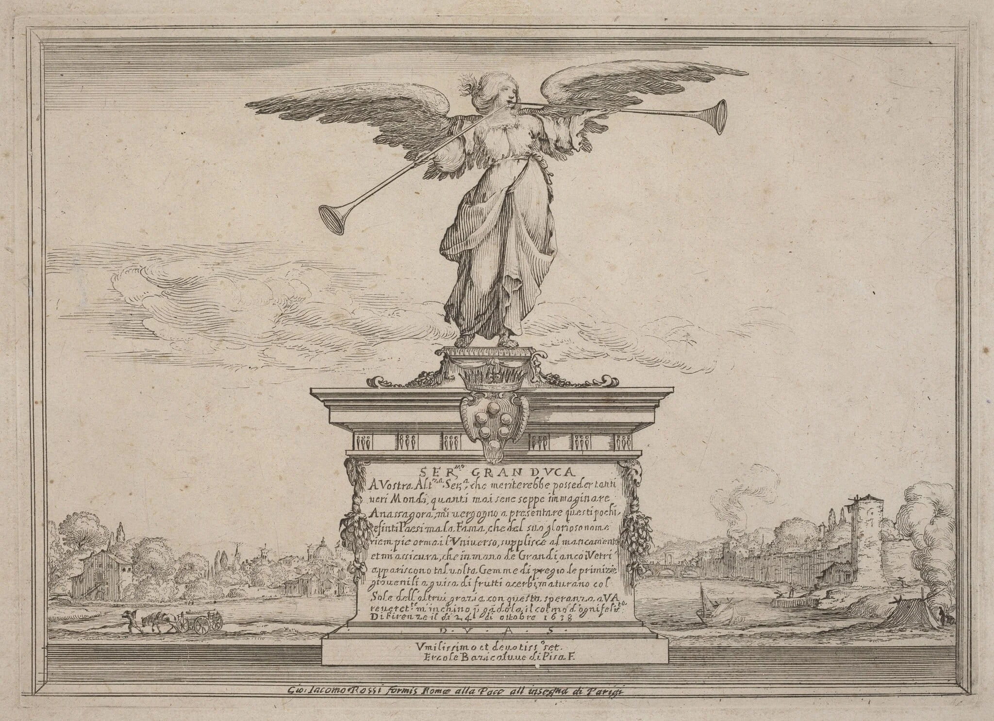 Dedication Page with Statue of Fama, detail