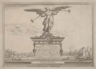 Dedication Page with Statue of Fama, by Ercole Bazicaluva, ink, 1638