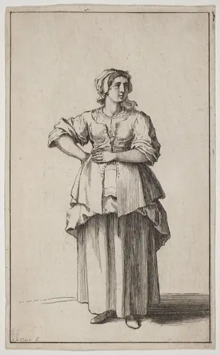 Standing Servant Woman, by Sébastien Le Clerc I, ink, 1685