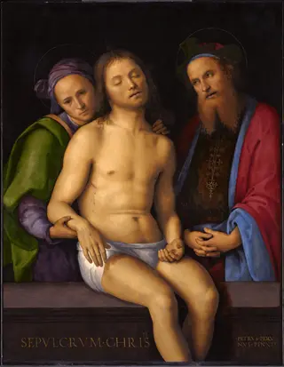 Pieta with Nicodemus and Joseph of Arimathea, by Pietro Perugino, unspecified, 1498