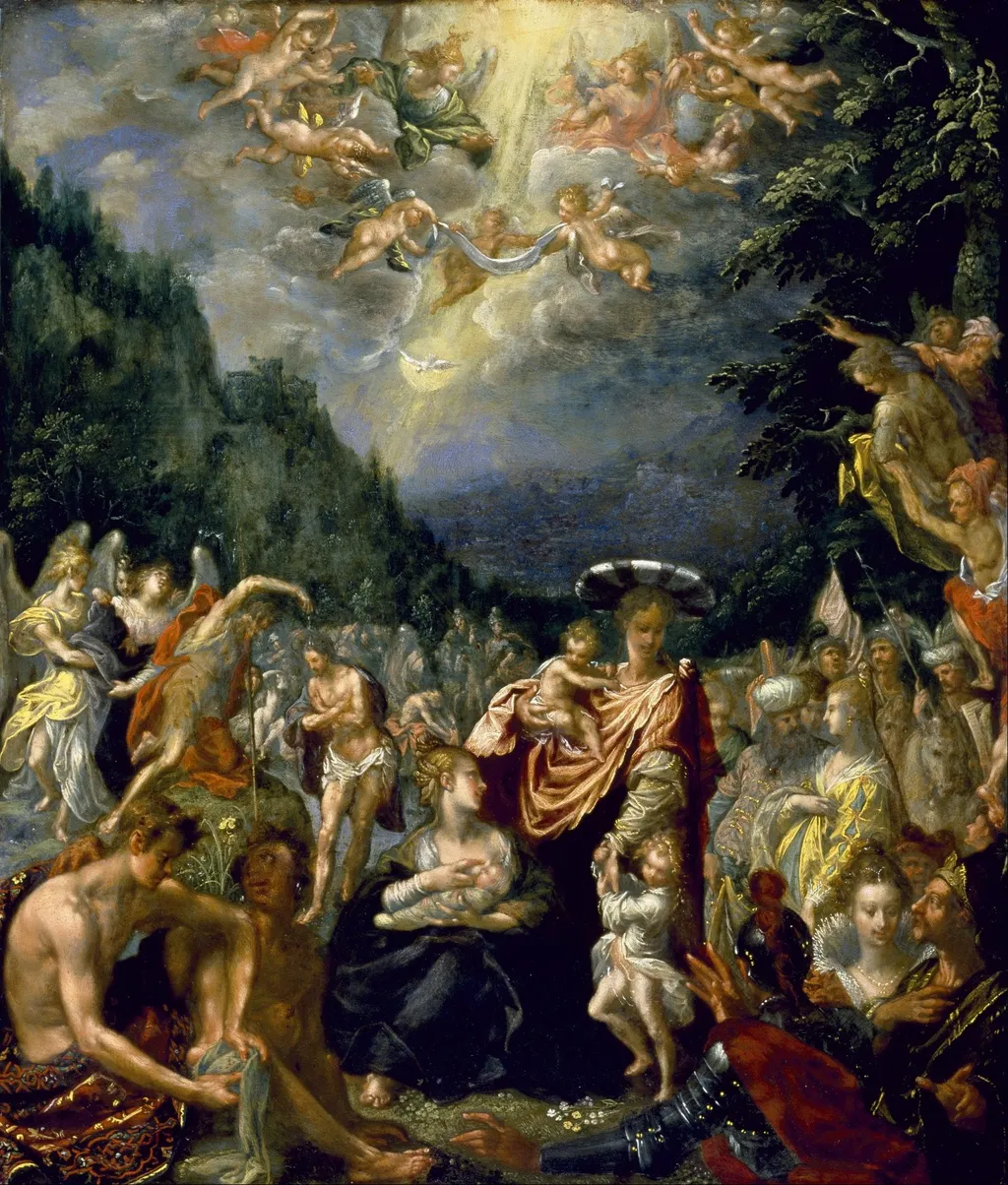 The Baptism of Christ, by Pieter Isaacsz, oil, 1596