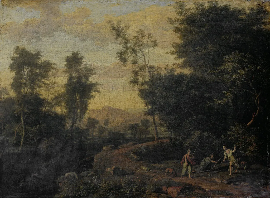 Landscape with Diana Hunting, by Abraham Genoels, oil, 1693