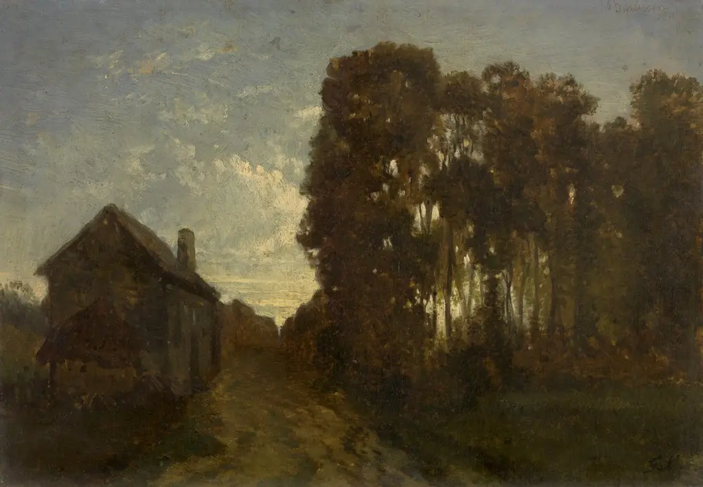 Barbizon at Dusk, by Jean Pierre François Lamorinière, oil, 1853