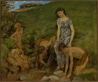 At the spring well, by Hans Thoma, oil, 1889