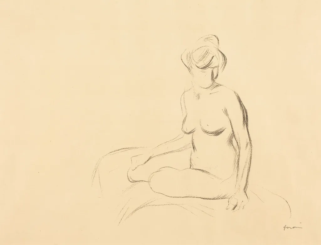 Etude de femme nue, les bras abaissés (Study of a Nude Woman, with Lowered Arms), by Jean-Louis Forain, ink, 1900