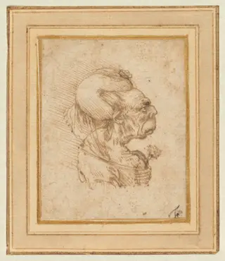 Grotesque Head of an Old Woman, by Leonardo da Vinci, ink