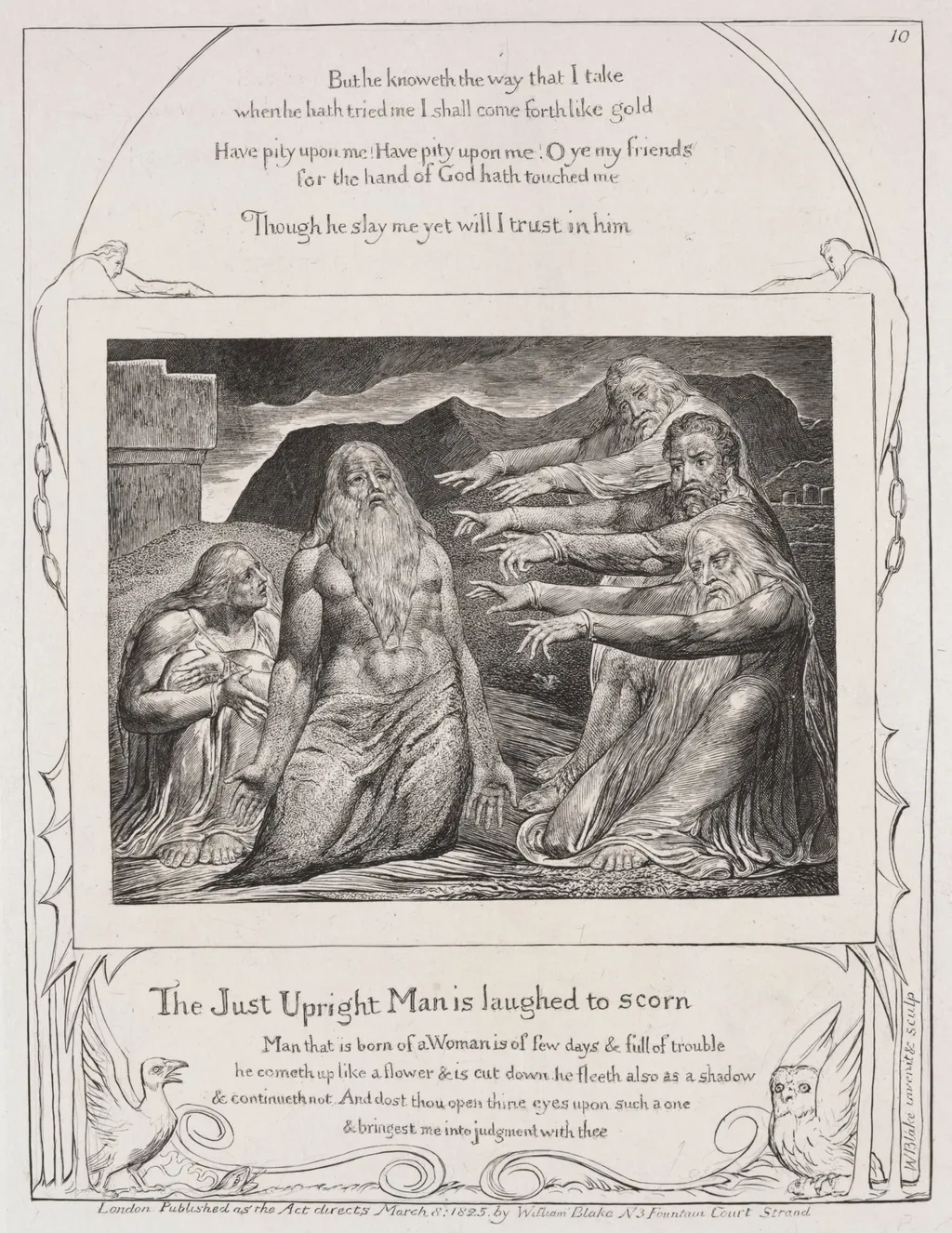 The Book of Job:  Pl. 10,  The just upright man is laughted to scorn, by William Blake, 1825