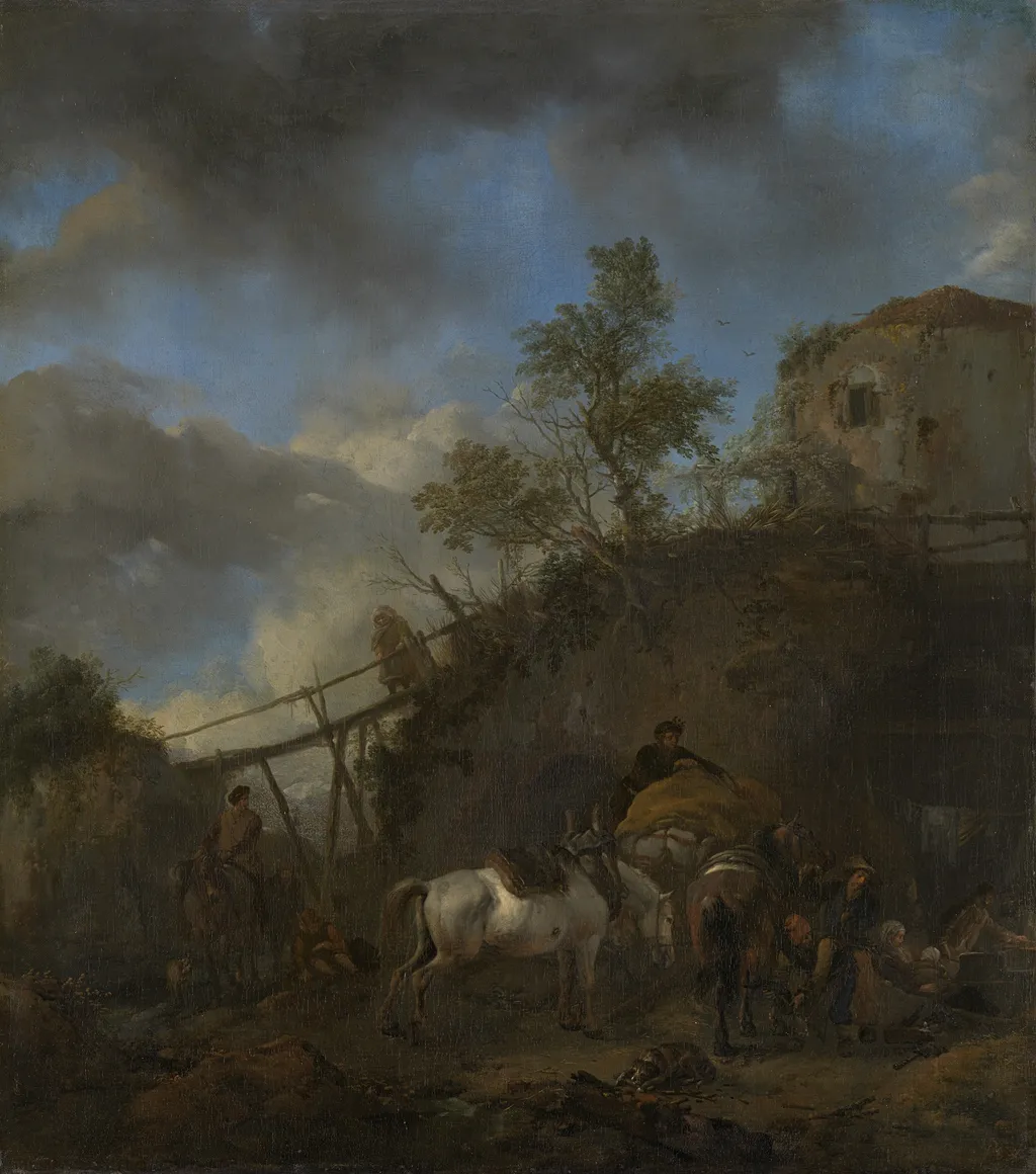 Blacksmith shoeing a horse, by Philips Wouwerman, oil, 1650