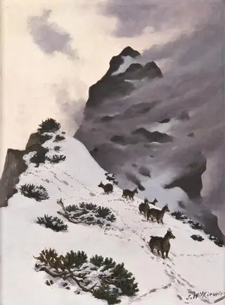 Chamois in the mountains, by Stanisław Witkiewicz, oil, 1898