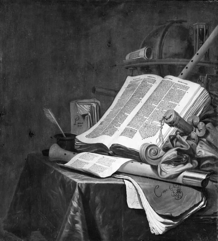 Still Life with Books and Musical Instruments, detail