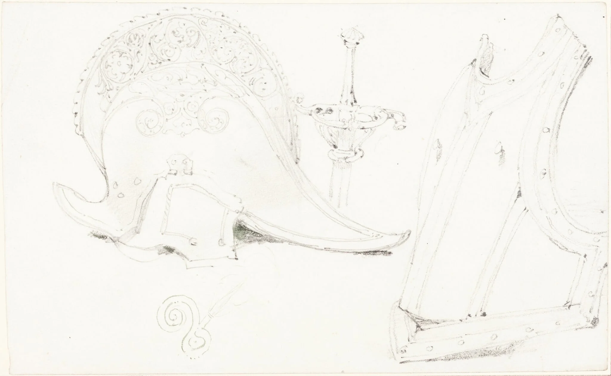 Study of a Helmet, Breastplate, and Rapier, detail